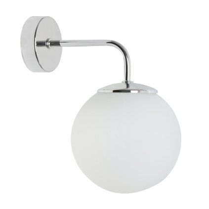 kinkiet scienny siena chromowana lampa z bialym kloszem w ksztalcie kuli do salonu i sypialni