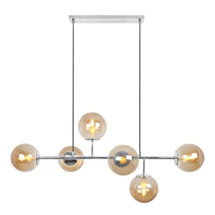 lampa sufitowa wiszaca zyrandol siena listwa chrom miodowe kule nad stol do salonu i jadalni