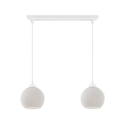 lampa sufitowa zyrandol riffle podwojna biale szklane ryflowane klosze kule nad stol i wyspe