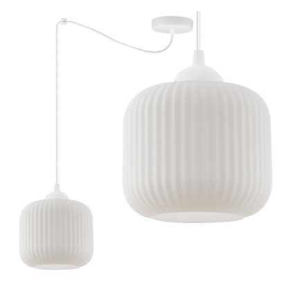 lampa wiszaca typu pajak riffle sufitowa pojedyncza bialy szklany walec o ryflowanej strukturze