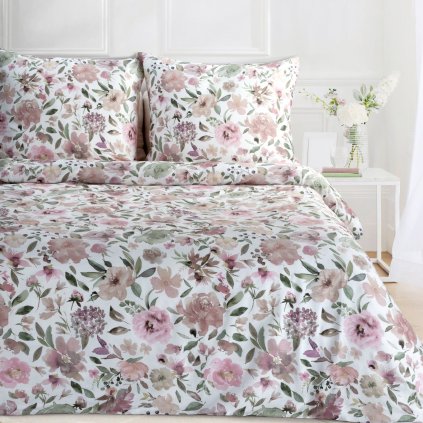 SATÉNOVÉ POVLEČENÍ SPRING57 160X200 CM, 2 KS 70X80 CM KVĚTY