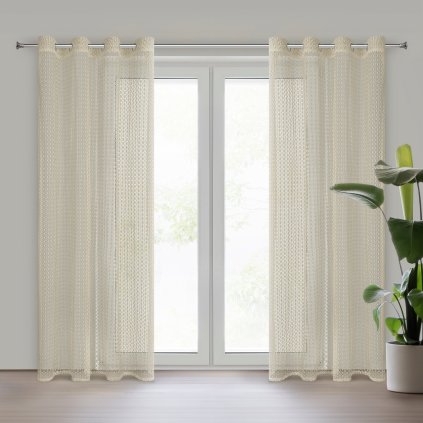 ZÁCLONA NA KROUŽCÍCH MIRELLA 140X250 CM BÉŽOVÁ