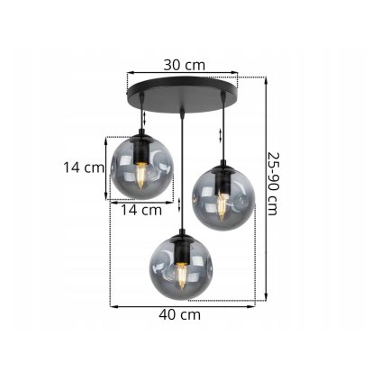 Závěsné svítidlo Monako, 3x grafitové skleněné stínítko, o
