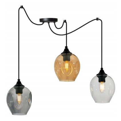 Závěsné svítidlo Praga Spider, 3x skleněné stínítko, mix 3 barev