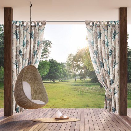 ZAHRADNÍ VODĚODOLNÝ ZÁVĚS NA POUTKÁCH GARDEN 155X220 CM LISTY