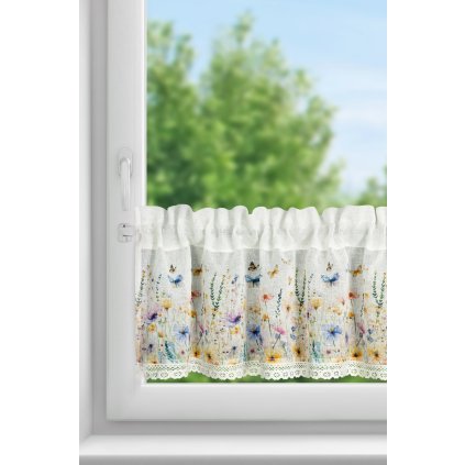 KRÁTKÁ ZÁCLONA NA PÁSKÉ ROZALÍ 150X30 CM KVĚTY