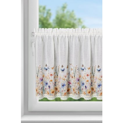KRÁTKÁ ZÁCLONA NA PÁSKÉ ROZALÍ 150X60 CM KVĚTY