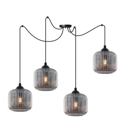 lampa wiszaca sufitowa riffle zyrandol do kuchni salonu sypialni grafitowe klosze ze szkla 4 zrodla