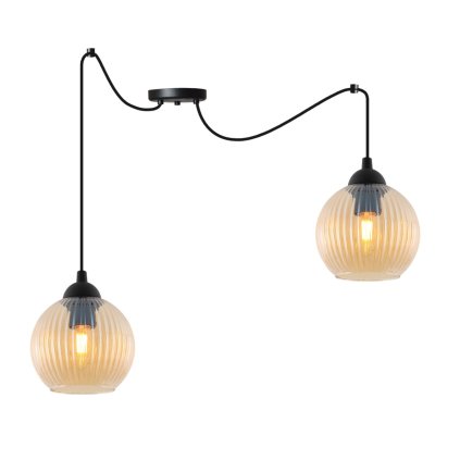 lampa wiszaca sufitowa riffle podwojny pajak do jadalni i salonu miodowe kule z ryflowanego szkla