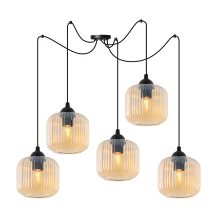 lampa wiszaca sufitowa riffle czarny pajak w stylu loft z piecioma miodowymi kloszami gwint e27