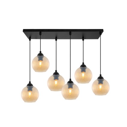 lampa wiszaca sufitowa zyrandol riffle czarna listwa nad stol i wyspe szklane kule glamour 6 zrodel