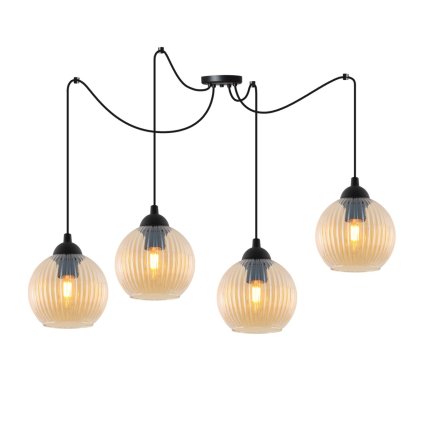 lampa wiszaca sufitowa riffle czarny pajak w stylu nowoczesnym miodowe ryflowane kule 4 zrodla