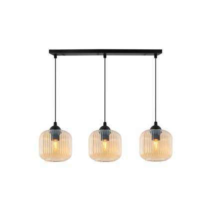 lampa wiszaca sufitowa riffle potrojna miodowe szklane walce z ryflowaniem do jadalni kuchni