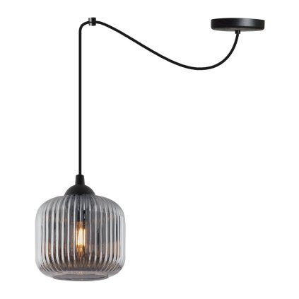lampa wiszaca sufitowa riffle pojedynczy czarny pajak w stylu loft z grafitowym szklanym kloszem e27