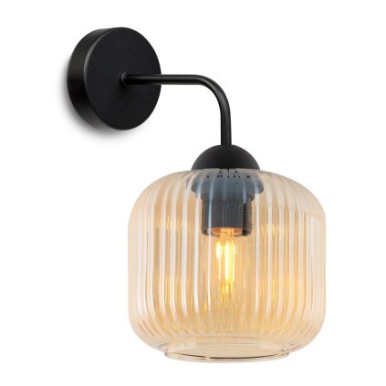 lampa scienna typu kinkiet riffle pojedynczy ryflowane miodowe szklo do salonu i sypialni e27