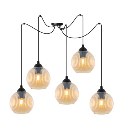 lampa wiszaca sufitowa riffle zyrandol nad stol i wyspe pajak z miodowymi szklanymi kulami e27