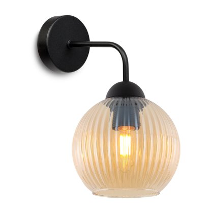 lampa scienna typu kinkiet riffle miodowa ryflowana kula w stylu glamour srednica 14cm e27