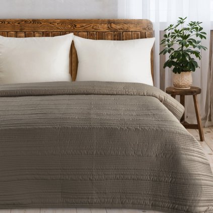 PŘEHOZ NA POSTEL TARA 220X240 CM TMAVĚBÉŽOVÝ
