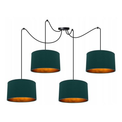 Závěsné svítidlo Shade Spider, 4x zelené textilní stínítko, černá konstrukce, g