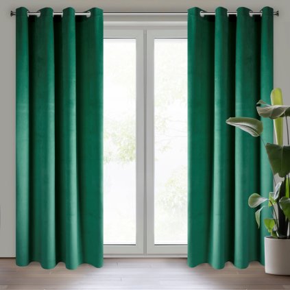 ZATEMŇOVACÍ ZÁVĚS NA KROUŽKÁCH MELANIE 140X250 CM TMAVĚZELENÁ