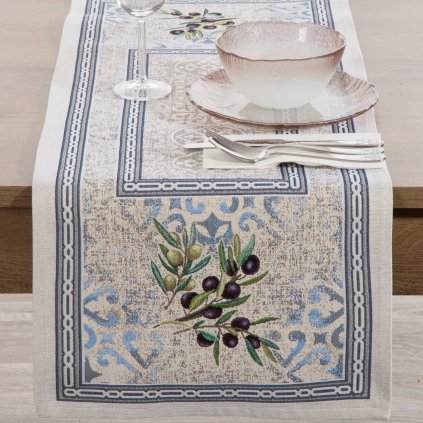 GOBELÍNOVÝ BĚHOUN NA STŮL OLIVE 45X140 CM VZOROVANÝ