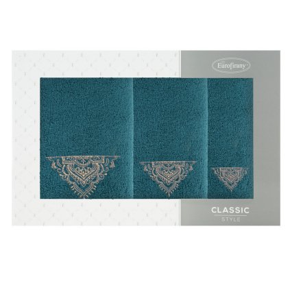 FROTÉ RUČNÍK LAURA SADA 1KS 30X50CM, 1KS 50X90CM, 1KS 70X140CM TMAVĚTYRKYSOVÁ