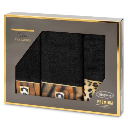 BAVLNĚNÝ RUČNÍK EVA MINGE23 SADA 1KS 30X50CM, 1KS 50X90CM, 1KS 70X140CM ČERNÁ