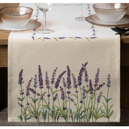 GOBELÍNOVÝ BĚHOUN NA STŮL LAVENDER 45X140 CM VZOROVANÝ