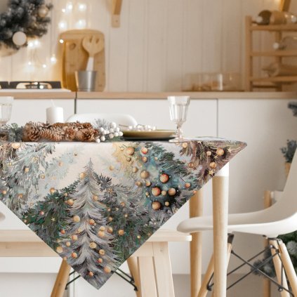 VÁNOČNÍ GOBELÍNOVÝ UBRUS FOREST 100X100 CM VZOROVANÝ