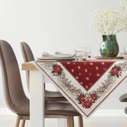 VÁNOČNÍ GOBELÍNOVÝ UBRUS MERRY 100X100 CM VZOROVANÁ