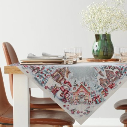 VÁNOČNÍ GOBELÍNOVÝ UBRUS NOELVILLE 100X100 CM VZOROVANÝ