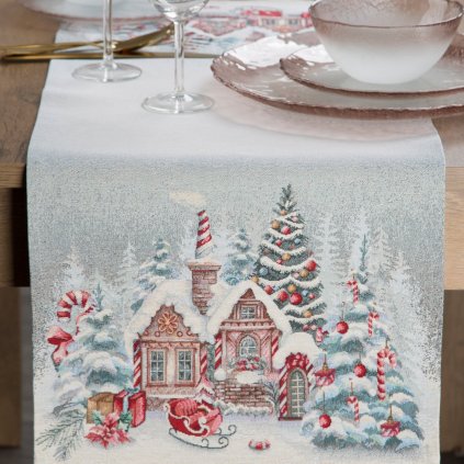 VÁNOČNÍ GOBELÍNOVÝ BĚHOUN NA STŮL NOELVILLE 45X140 CM VZOROVANÝ