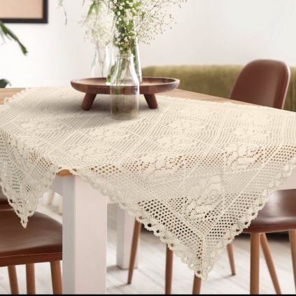 AŽUROVÝ UBRUS ROSALY 85X85 CM SVĚTLEBÉŽOVÝ