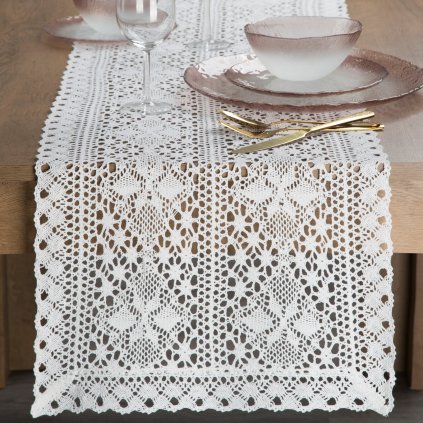 AŽUROVÝ BĚHOUN NA STŮL MARY 40X180 CM BÍLÝ