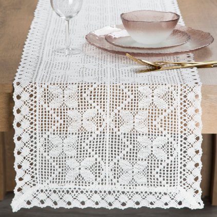 AŽUROVÝ BĚHOUN NA STŮL MARTHA 40X140 CM BÍLÝ