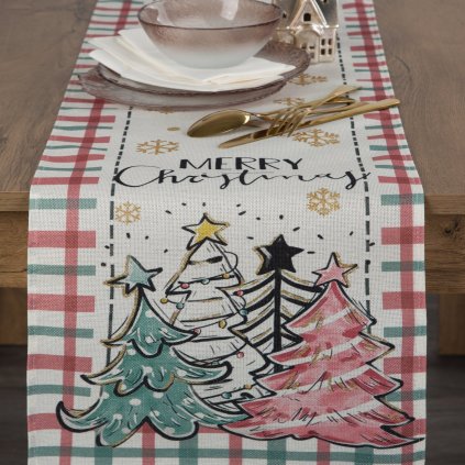 VÁNOČNÍ BĚHOUN NA STŮL MERRY CHRISTMAS 33X183 CM VZOROVANÝ