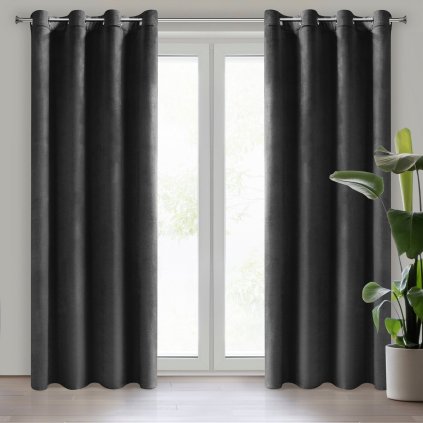 ZATEMŇOVACÍ ZÁVĚS NA KROUŽCÍCH MELANIE 140X260 CM ČERNÁ