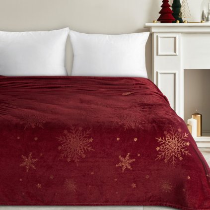 VÁNOČNÍ FLANELOVÁ DEKA SNOW GOLD 150X200 CM VZOROVANÁ