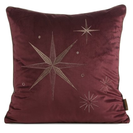 VÁNOČNÍ DEKORAČNÍ POVLAK NA POLŠTÁŘ STAR 45X45 CM BORDOVÁ