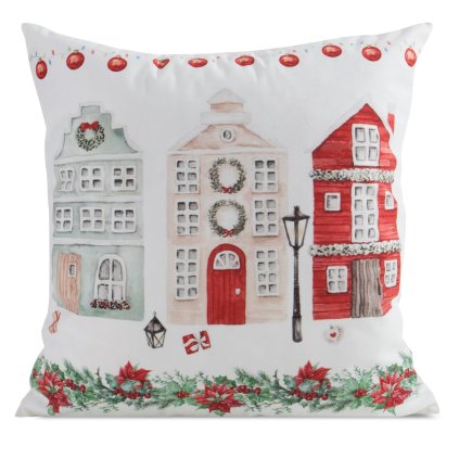 VÁNOČNÍ DEKORAČNÍ POVLAK NA POLŠTÁŘ HOUSE 45X45 CM VZOROVANÁ