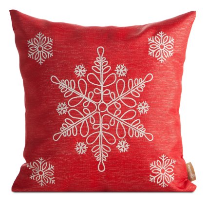 VÁNOČNÍ DEKORAČNÍ POVLAK NA POLŠTÁŘ SNOWFLAKE 45X45 CM ČERVENÁ