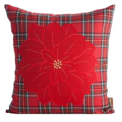 VÁNOČNÍ DEKORAČNÍ POVLAK NA POLŠTÁŘ POINSETTÍ 45X45 CM VZOROVANÁ