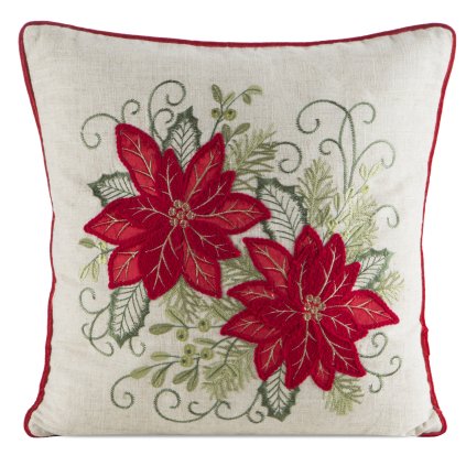 VÁNOČNÍ DEKORAČNÍ POVLAK NA POLŠTÁŘ POINSETTÍ 45X45 CM VZOROVANÁ