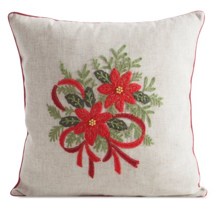 VÁNOČNÍ DEKORAČNÍ POVLAK NA POLŠTÁŘ POINSETTÍ 45X45 CM VZOROVANÁ