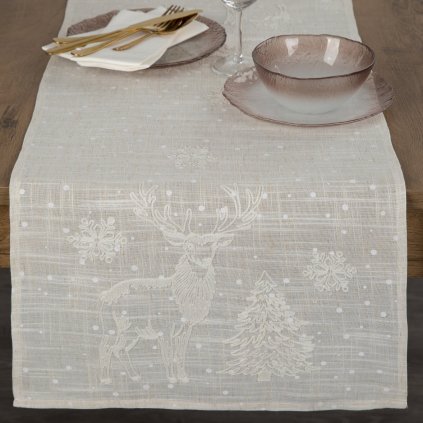 VÁNOČNÍ BĚHOUN NA STŮL DEER 40X140 CM BÉŽOVÁ