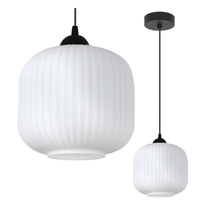 lampa wiszaca sufitowa zyrandol riffle pojedynczy bialy szklany ryflowany do salonu kuchni e27