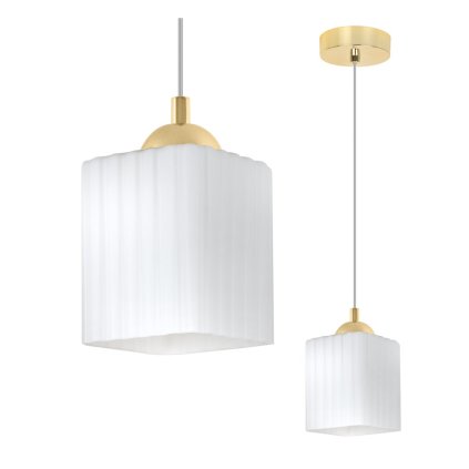 lampa wiszaca sufitowa zyrandol zloty riffle pojedynczy bialy szklany ryflowany do lazienki kuchni