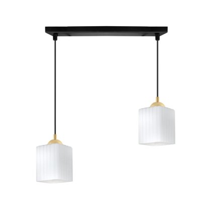 lampa wiszaca sufitowa zyrandol czarno zloty podwojny riffle szklany ryflowany bialy