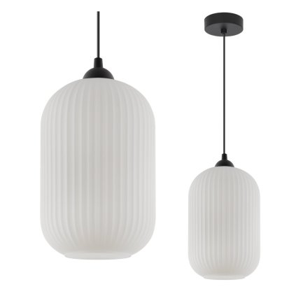 lampa wiszaca sufitowa riffle pojedynczy zyrandol z bialym szklanym kloszem ryflowany styl glamour