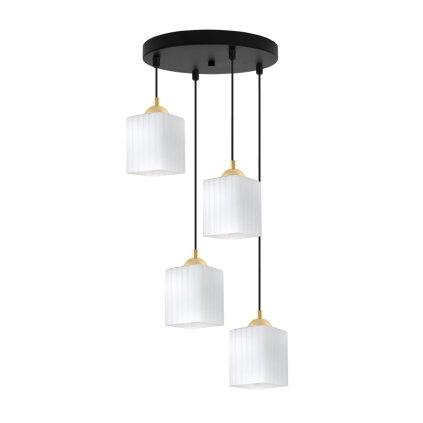 lampa wiszaca sufitowa zyrandol riffle szklany bialy nowoczesny czarna listwa 4 zrodla